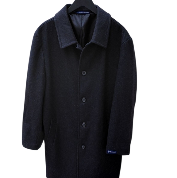 Men's Stafford Black Overcoat Single Breasted Wool Design Size 44L - Picture 1 of 8